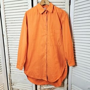 Vintage 80s 100% Cotton Tunic Shirt With Button Sides Clementine Orange S/M